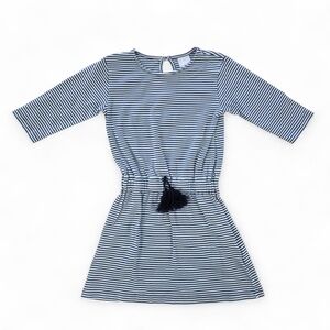 Bella Bliss Girls Navy/Light Blue Striped Dress Tassel Tie 100% Cotton Size 7